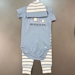 NWT Gerber Blue Elephant Baby Outfit Set - 6-9months